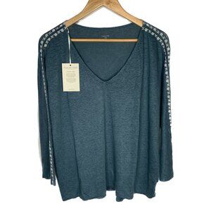 NWT Garnet Hill Talia Organic Linen Tee in Midnight, Womens Large